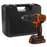 Perceuse visseuse Black+Decker, outil électroportatif noir et orange avec mallette.