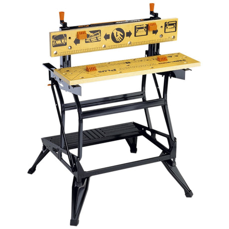 Etabli pliant Stanley, établi de bricolage, couleur noir et bois.