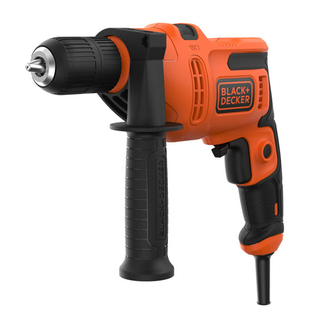 Perceuse filaire BLACK+DECKER orange et noire, outil électroportatif de bricolage.