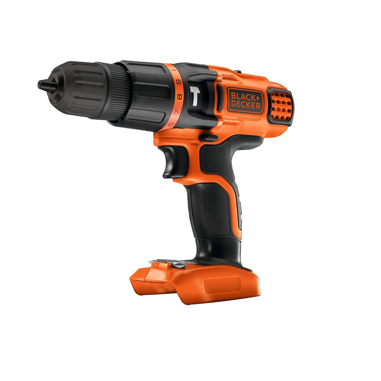 Perceuse Black+Decker, visseuse sans fil, couleur orange et noire, outil électroportatif.