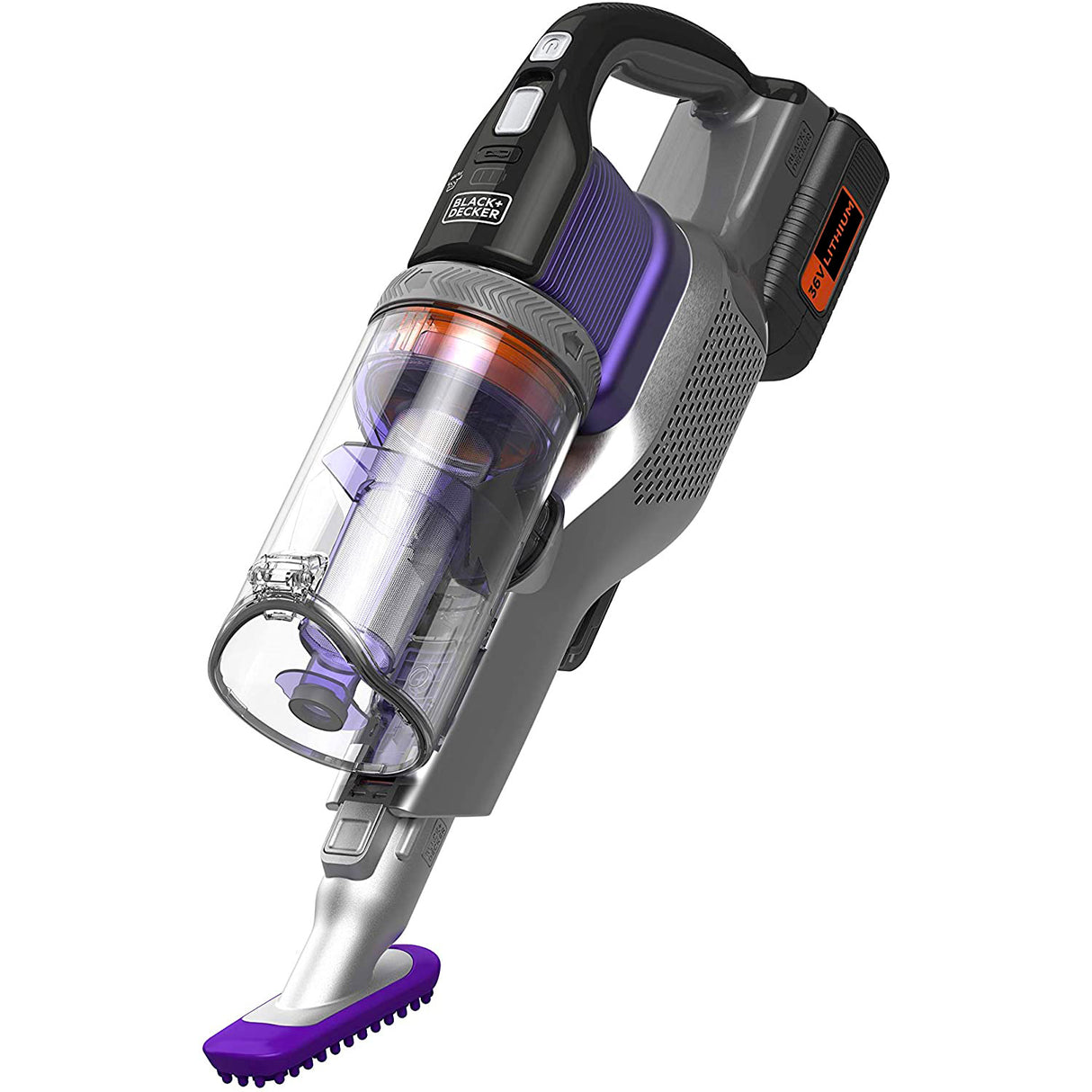 Aspirateur à main Black+Decker, gris et violet, sans fil, compact et ergonomique