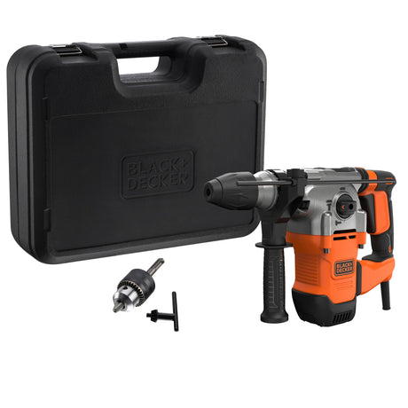 Perforateur burineur BLACK+DECKER orange et noir avec coffret de transport et accessoires