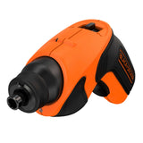 Visseuse électrique Black+Decker orange et noire, compacte et ergonomique.