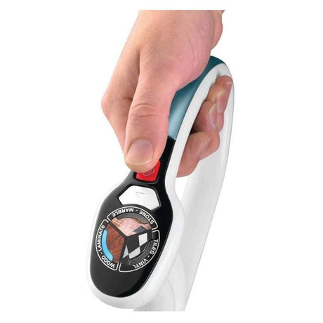Poignée blanche du balai vapeur Black+Decker avec commande et indication de type de sol, couleur blanc et noir