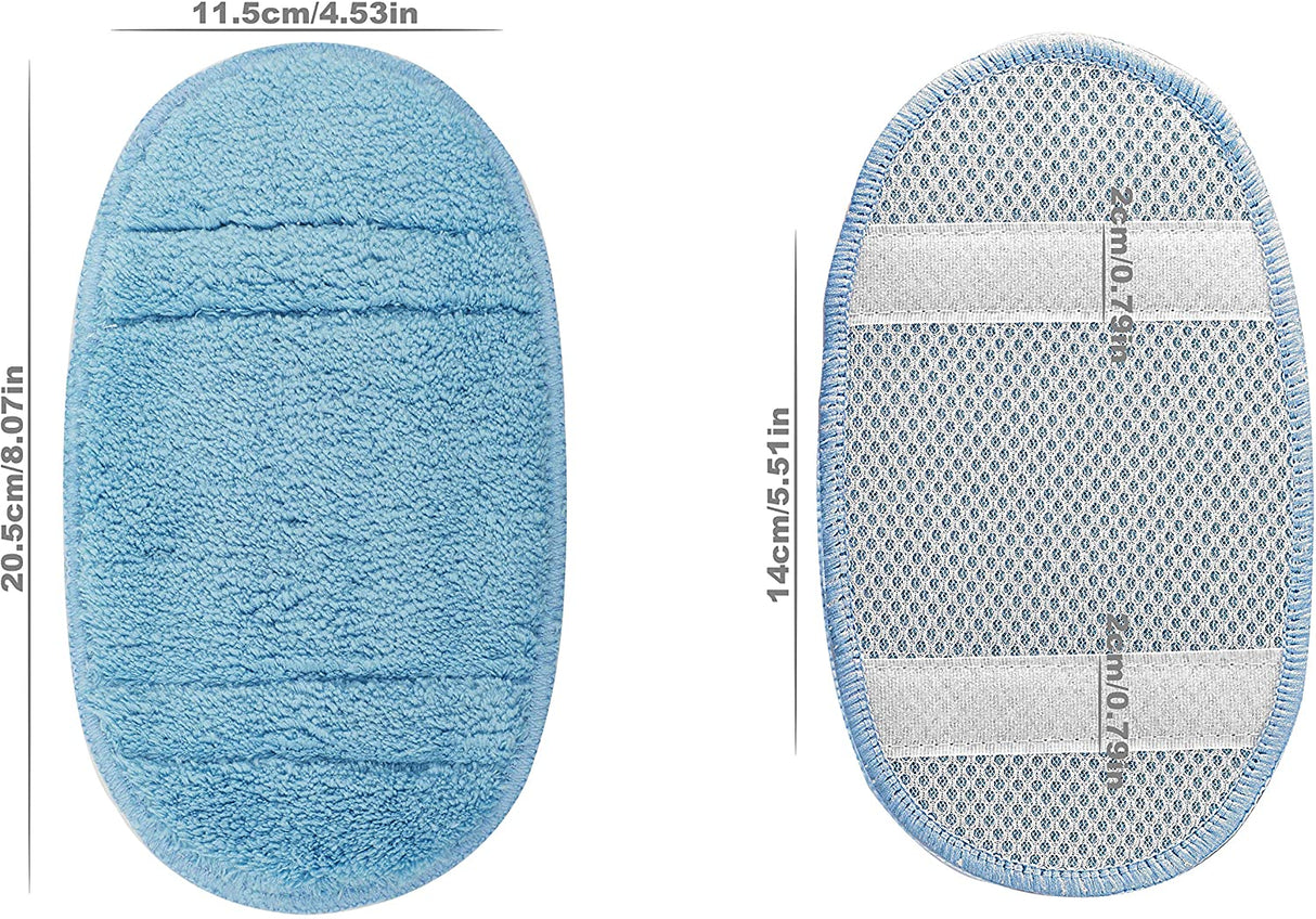Gant de bain bleu, marque non visible, recto en tissu doux, verso maille antidérapante.