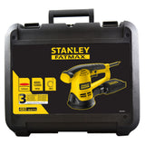 Ponceuse électrique Stanley Fatmax, jaune et noire, avec coffret de transport.