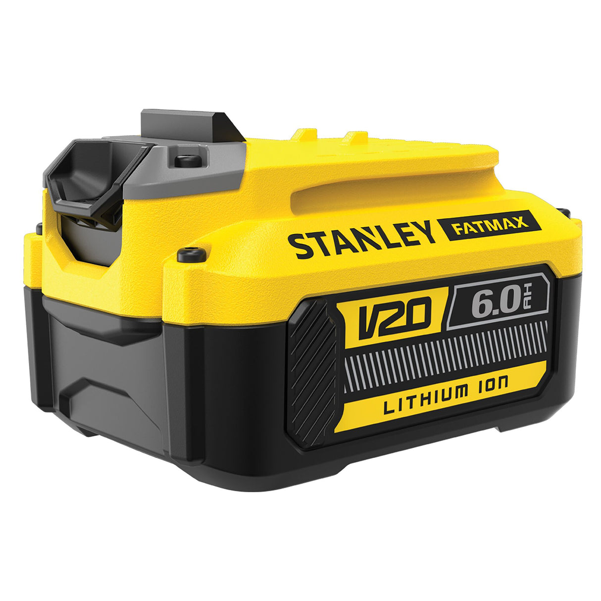 Batterie Stanley Fatmax V20, jaune et noire, type lithium-ion 6.0Ah pour outils électroportatifs.