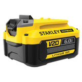 Batterie Stanley Fatmax V20, jaune et noire, type lithium-ion 6.0Ah pour outils électroportatifs.