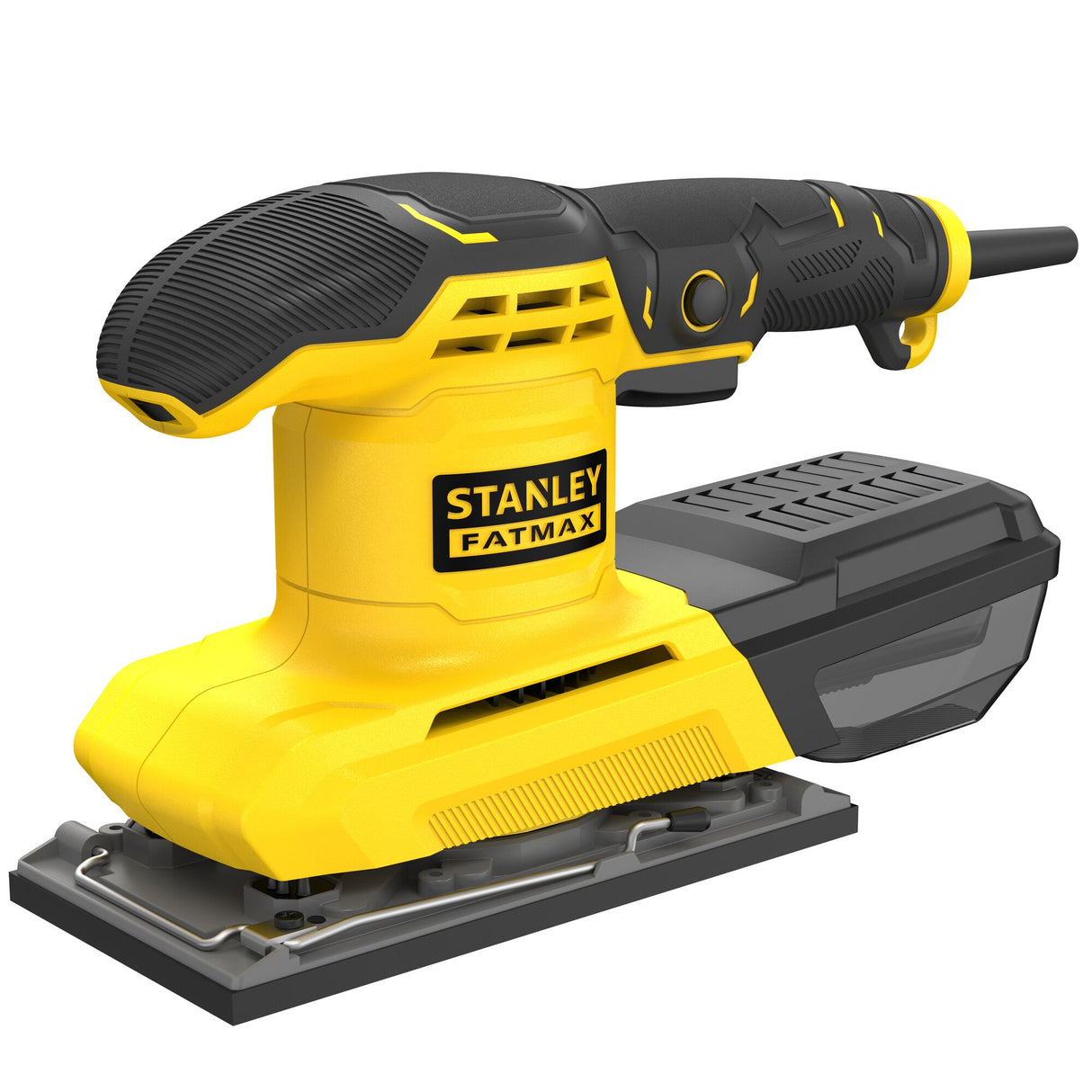 Ponceuse électrique Stanley Fatmax jaune et noire, outil électroportatif de ponçage.