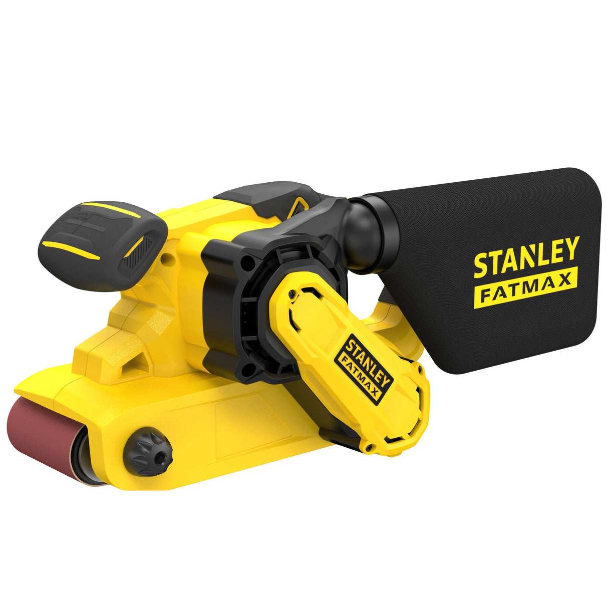Ponceuse à bande Stanley FATMAX, couleur jaune et noire, vue de profil.
