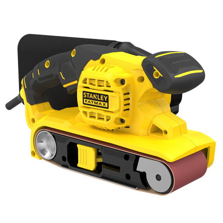 Ponceuse à bande Stanley Fatmax jaune et noire, outil électroportatif pour le ponçage.