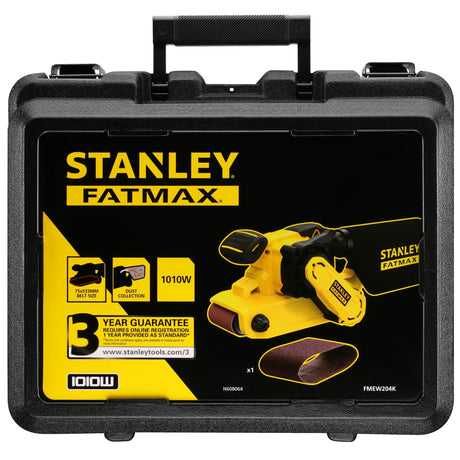 Ponceuse à bande Stanley Fatmax jaune et noire avec mallette, modèle 1010W.