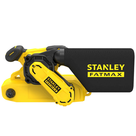 Ponceuse à bande Stanley Fatmax jaune et noire, outillage électroportatif puissant.