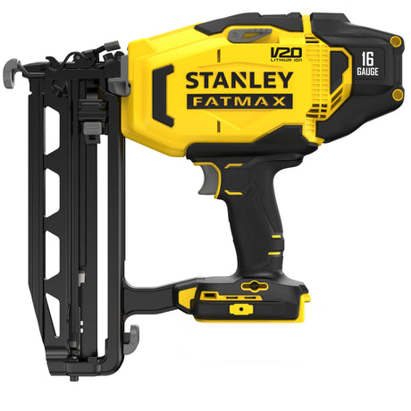 Cloueur Stanley Fatmax jaune et noir, outil électroportatif pour menuiserie.