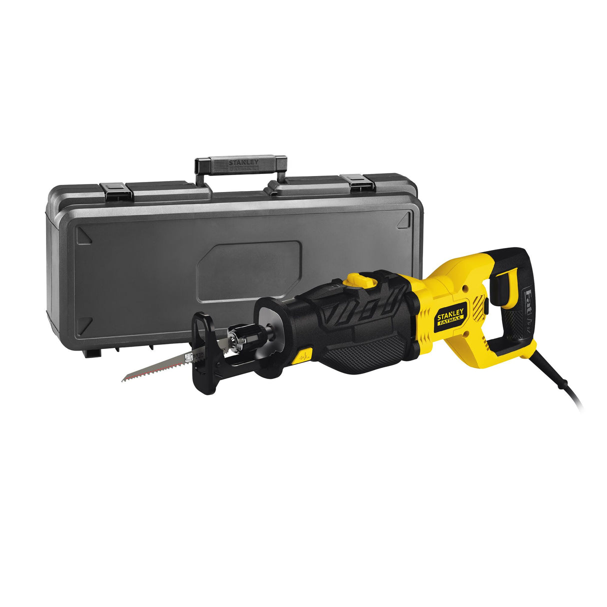 Scie sabre Stanley jaune et noire avec coffret de transport, outil électroportatif