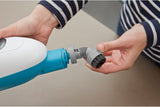 Brosse accessoire nettoyeur vapeur Vileda, manche bleu et blanc, brosse grise