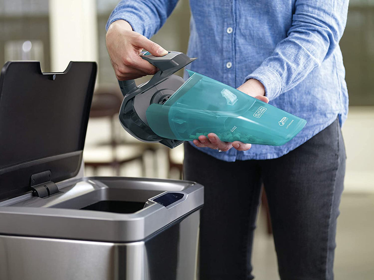 Aspirateur à main Black+Decker, type sans fil, couleur turquoise, vidage facile