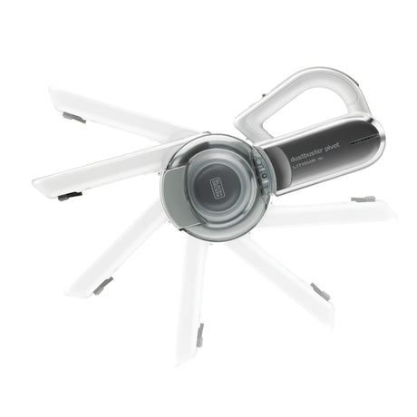 Aspirateur à main Black+Decker, modèle Dustbuster Pivot, couleur gris argent.