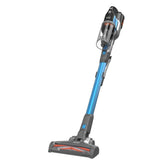 Aspirateur balai Black+Decker sans fil, bleu et noir, design moderne en vue inclinée