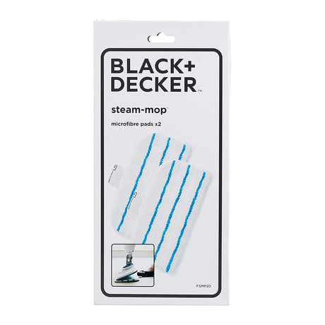Lot de 2 tampons microfibre blancs à rayures bleues pour balai vapeur Black+Decker