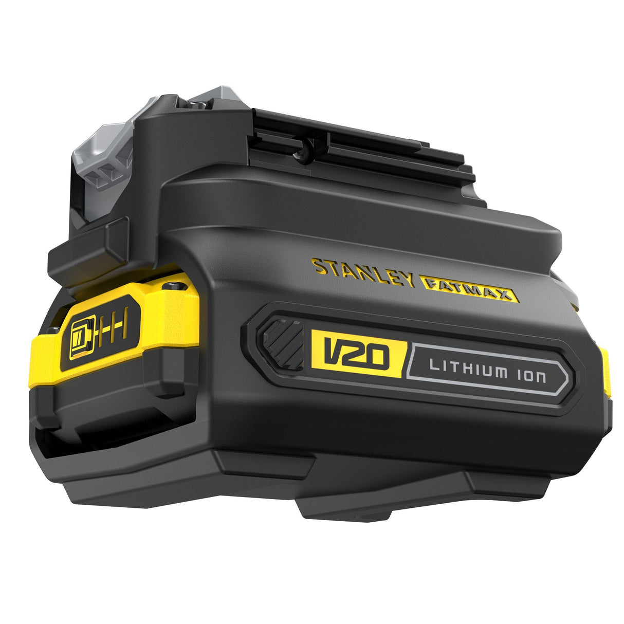 Batterie Stanley Fatmax, V20 Lithium-Ion, couleur noire et jaune.