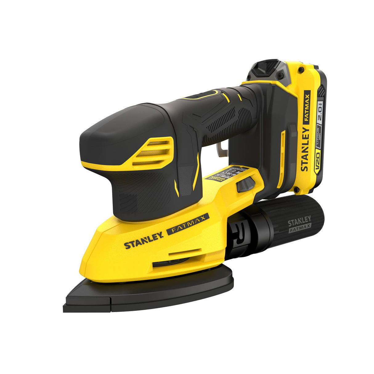 Ponceuse électrique STANLEY Fatmax, sans fil, couleur jaune et noire.