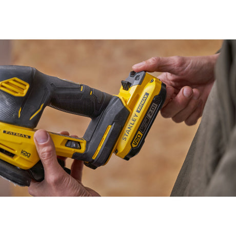 Perceuse Stanley Fatmax V20 jaune et noire, outil électroportatif sans fil.