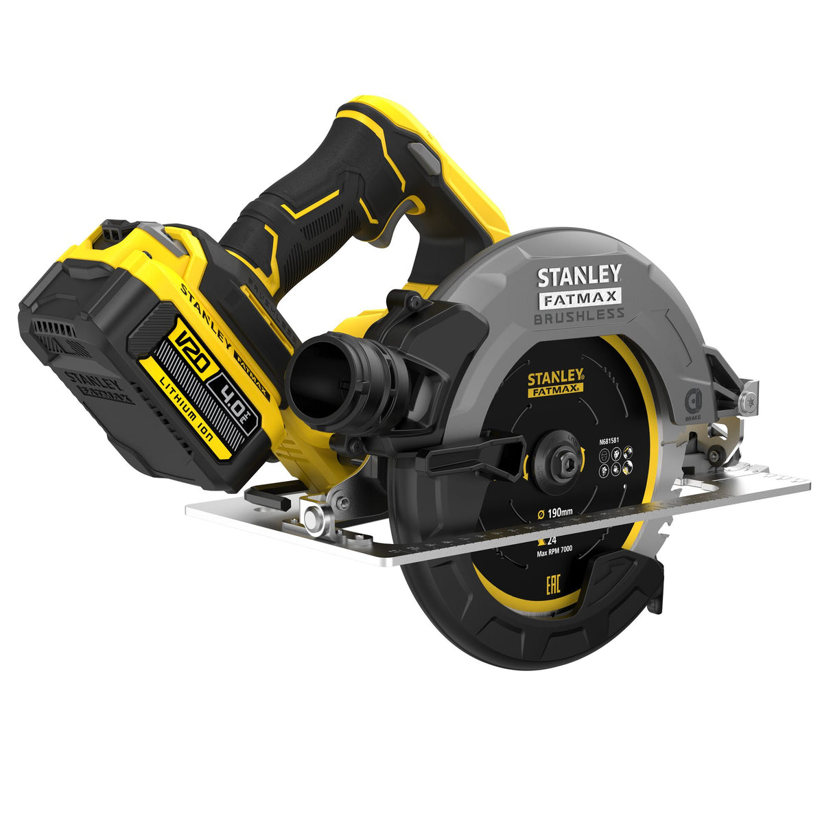 Scie circulaire Stanley Fatmax sans fil, couleur jaune et noir, outil électroportatif.