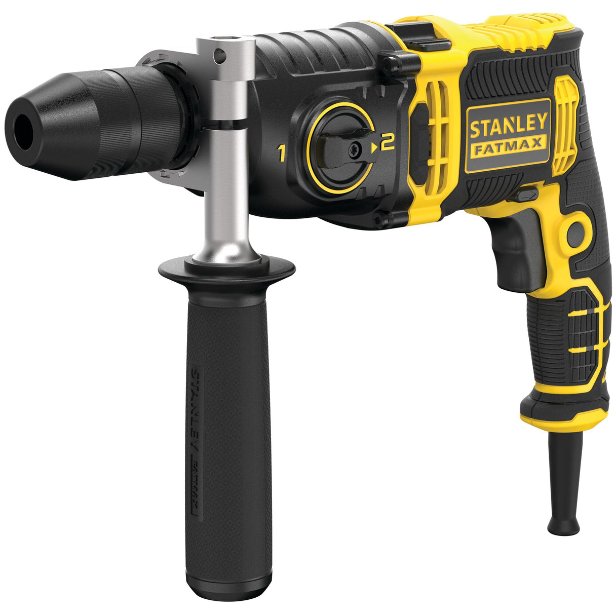 Perforateur Stanley Fatmax, outil électroportatif jaune et noir avec poignée latérale