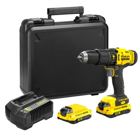 Perceuse-visseuse sans fil Stanley FATMAX jaune avec valise, chargeur et batteries