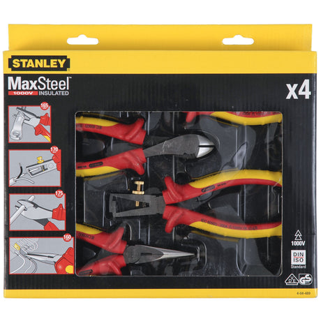 Coffret de pinces isolées Stanley, outillage rouge et jaune, set de 4 pièces