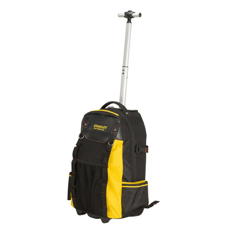 Sac à dos Stanley Fatmax noir et jaune, sac à outils à roulettes, poignée télescopique