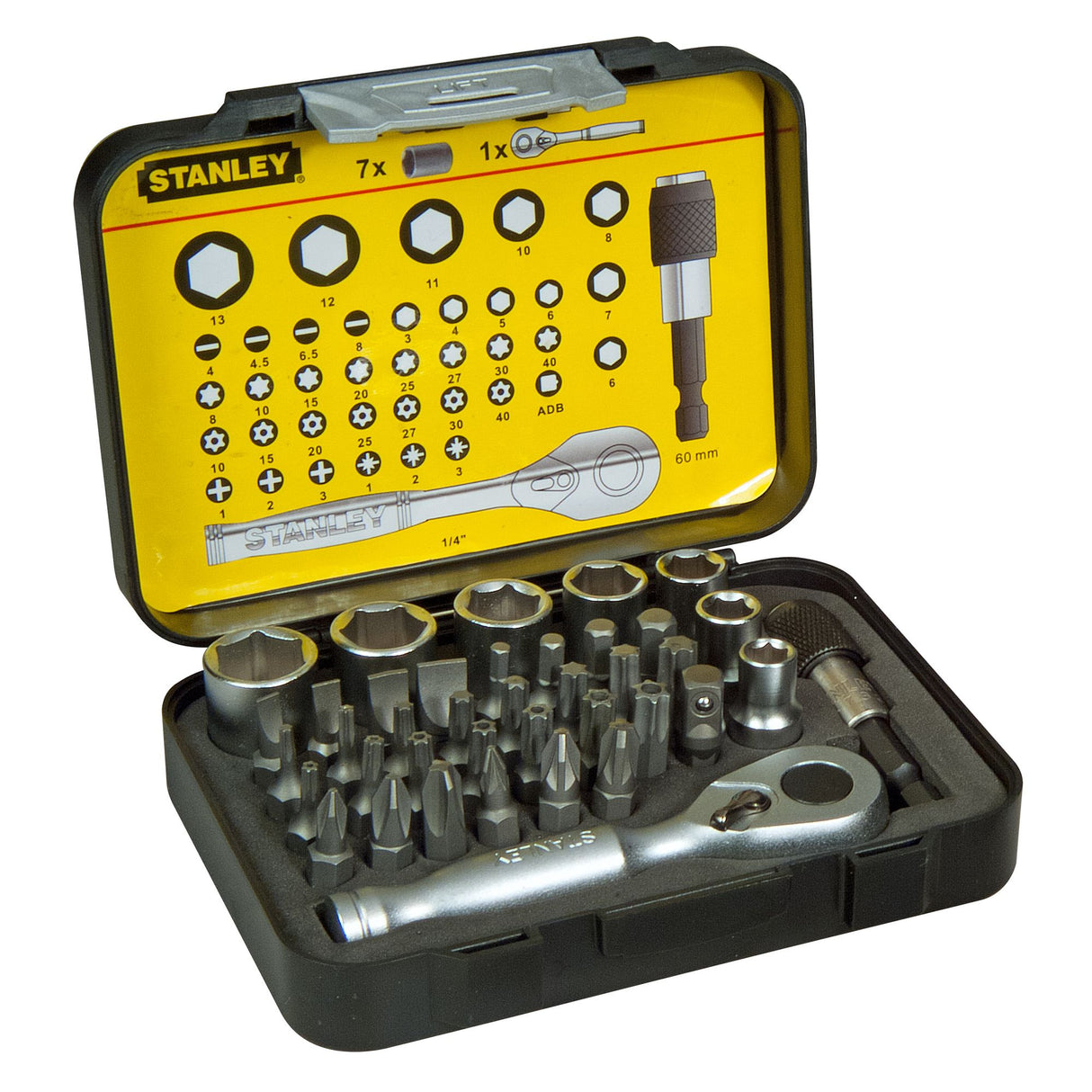 Coffret à cliquet Stanley, set d’outils argenté et noir, embouts multiples