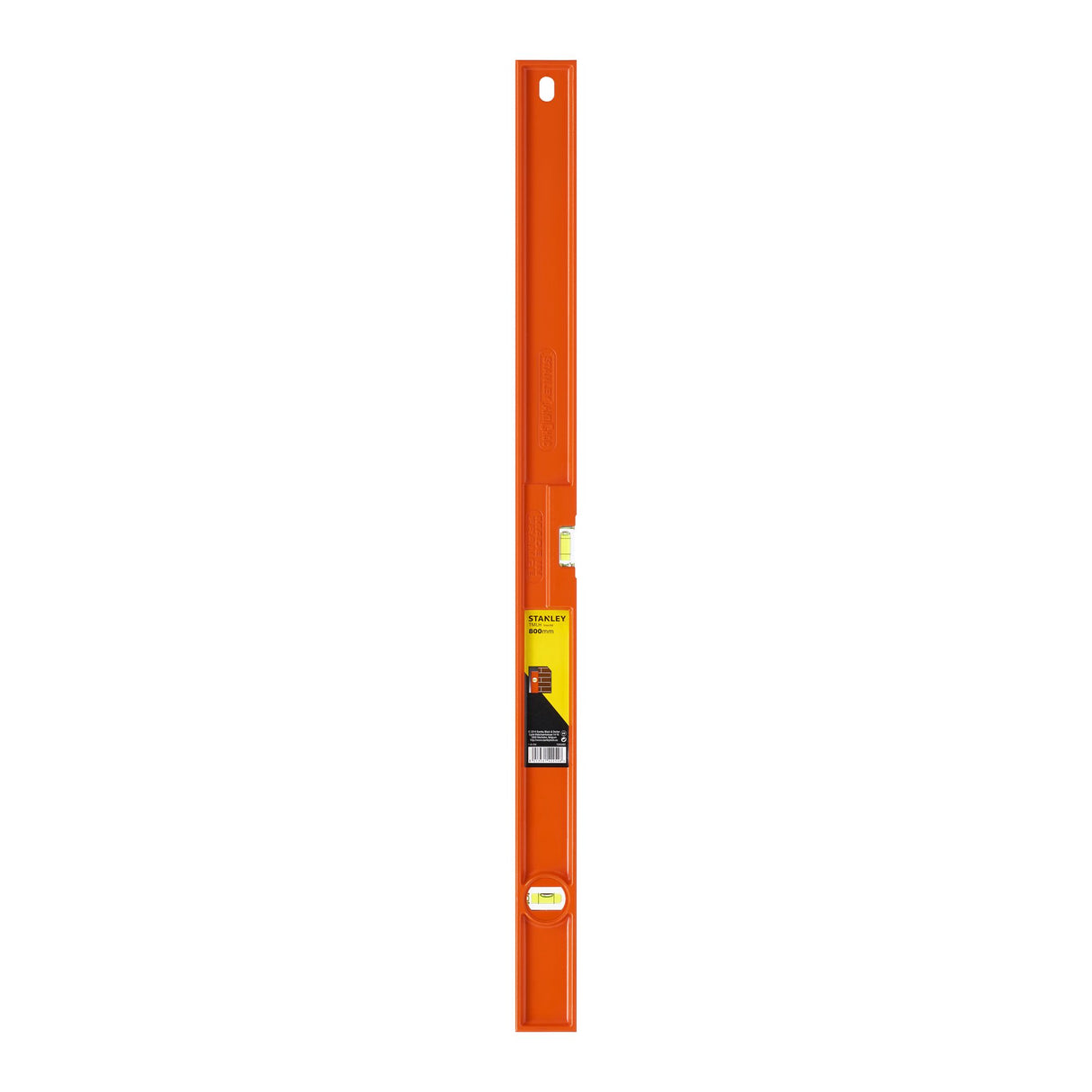 Niveau à bulle Stanley de couleur orange, outil de mesure précis.