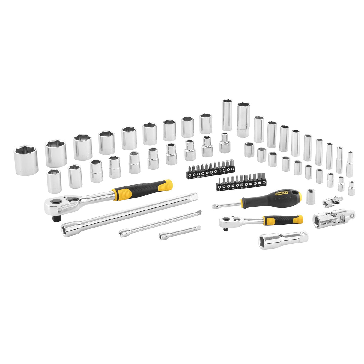 Coffret douilles et cliquets Stanley, outillage main, couleur chromée argentée
