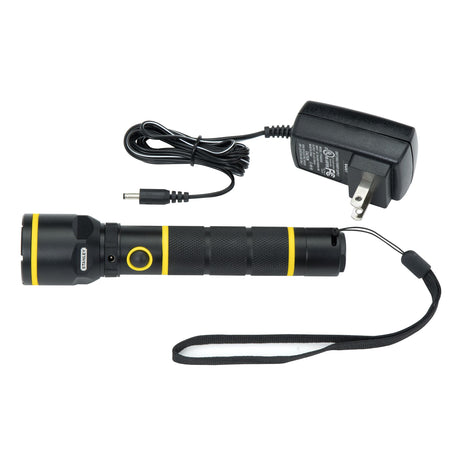 Lampe torche Stanley noire et jaune, avec chargeur, type lampe à main.