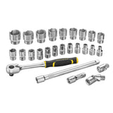 Clé à cliquet Stanley Fatmax, coffret de douilles métalliques, noir et jaune.