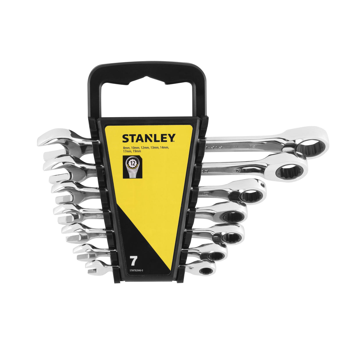 Jeu de clés mixtes Stanley, outillage, couleur argent, 7 pièces en support plastique.