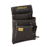Porte-outils Stanley noir, pochette à outils en cuir avec plusieurs compartiments.