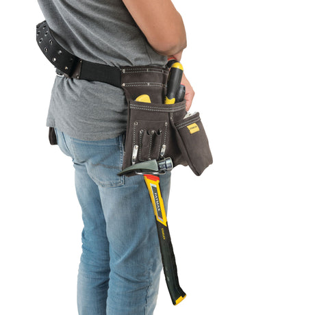 Ceinture porte-outils Stanley noire avec outils, marque Stanley, couleur noire.