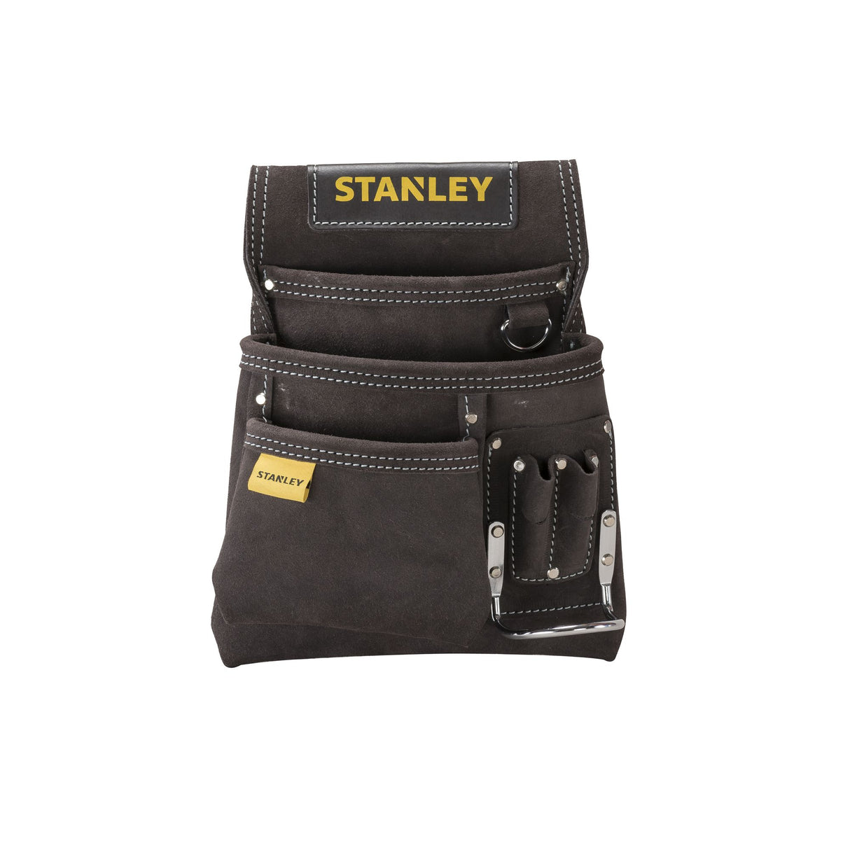 Porte-outils Stanley, pochette en cuir noir avec plusieurs compartiments
