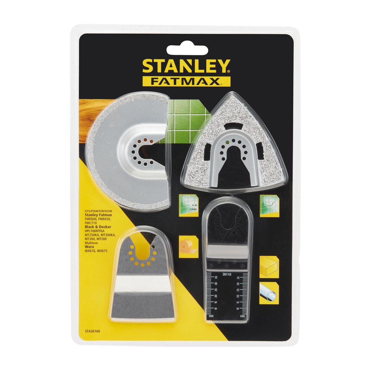 Lames argentées pour outil multifonction Stanley Fatmax, pack de 4 accessoires.