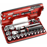Coffret douilles Facom, outillage rouge et noir, clé cliquet et embouts chromés