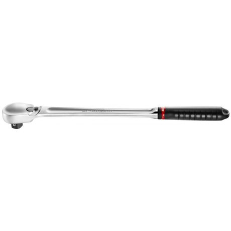 Clé à cliquet Facom en métal argenté avec manche noir et rouge, outil robuste.