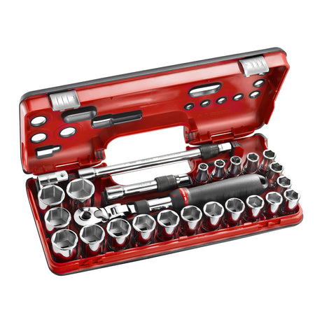Coffret de douilles Facom, outillage, couleur rouge et argent, avec cliquet et embouts