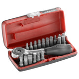 Coffret Facom mini cliquet, tournevis et embouts, couleur gris et rouge.