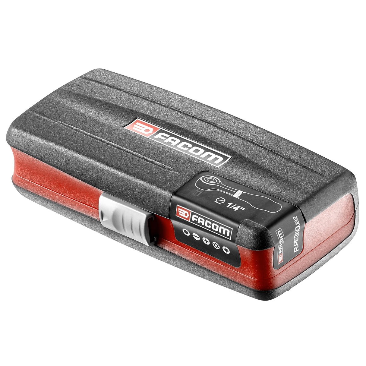 Mallette outillage Facom noire et rouge, coffret à douilles, marque Facom.
