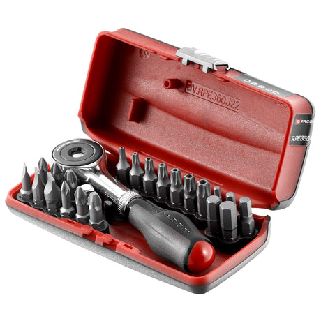 Coffret embouts et cliquet Facom, set d’outillage couleur noir et rouge.