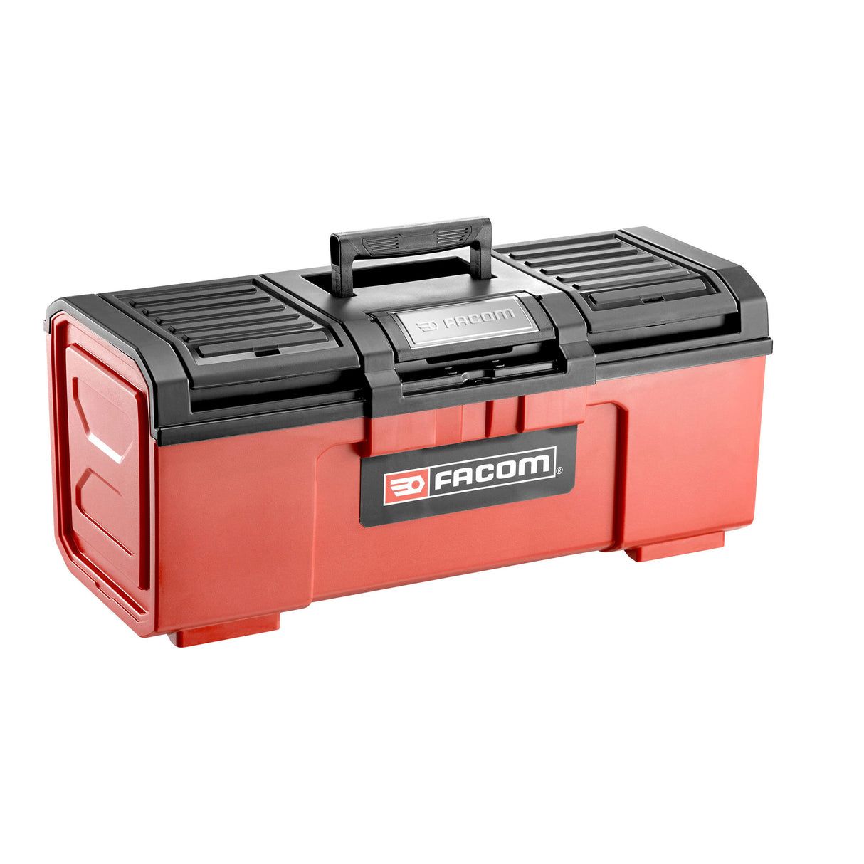 Boîte à outils Facom rouge et noire en plastique avec poignée, rangement outillage