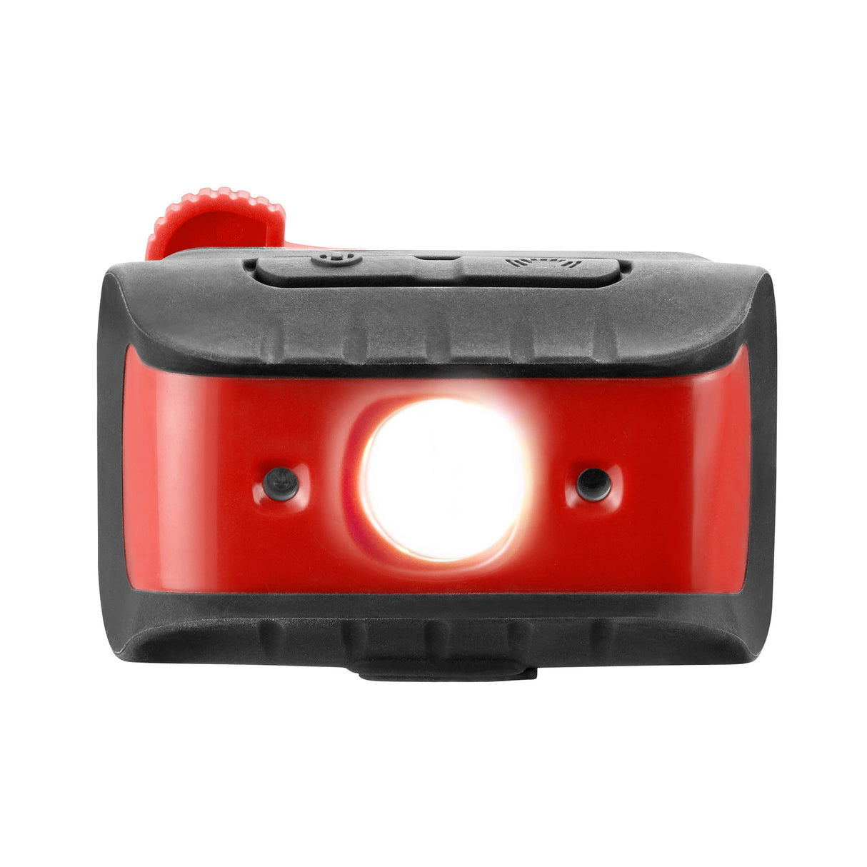 Lampe frontale Stanley noire et rouge avec lumière LED allumée